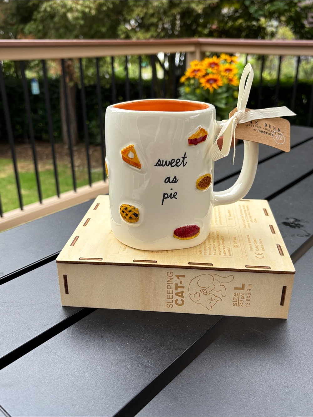 Rae Dunn Double Sided Sweet as Pie Ceramic Mug - Cream with Orange Interior - Picture 2 of 6